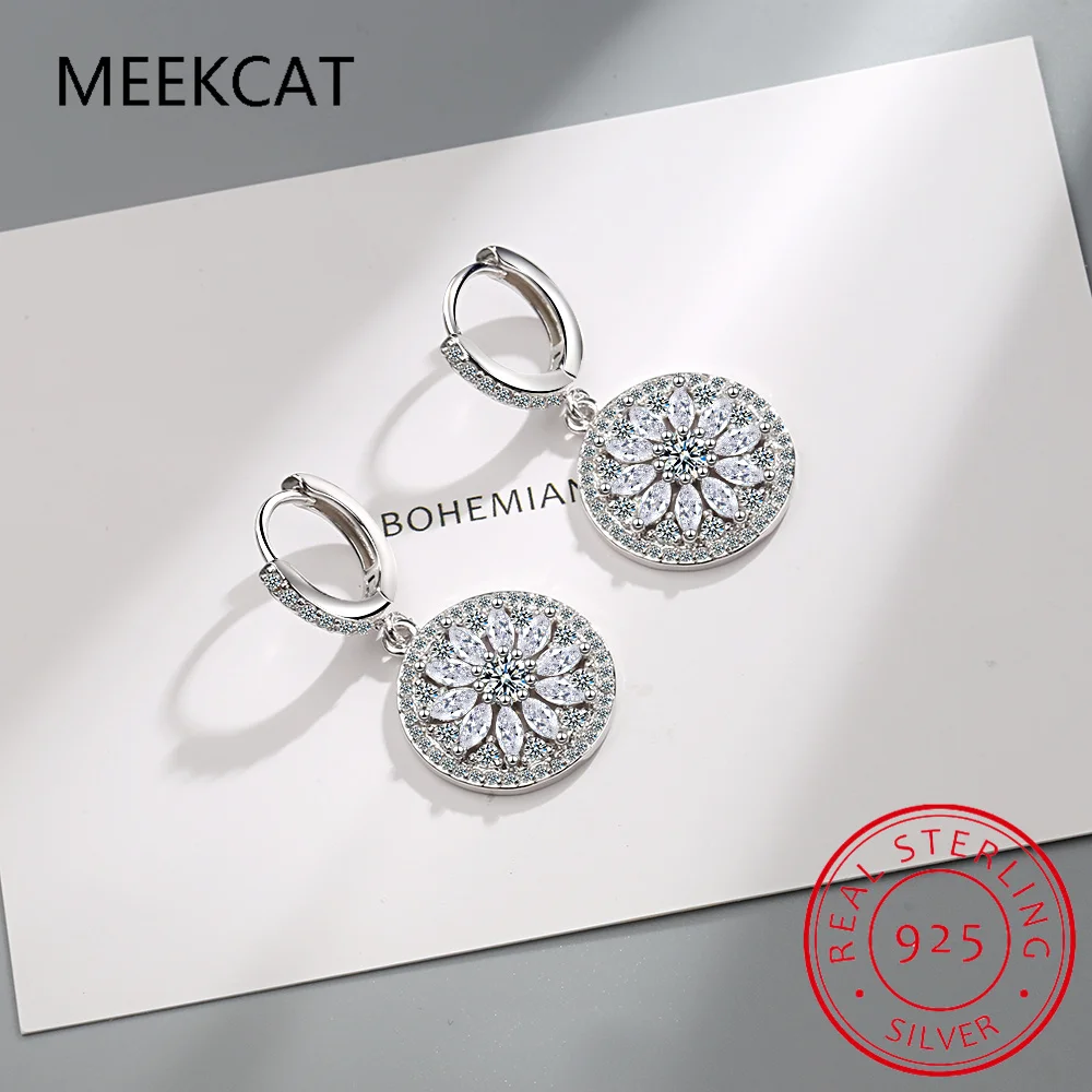 925 Sterling Zilver Marquise Cut Moissanite Edelsteen Dream Catcher Hoop Earring Voor Vrouwen Diamond Halo Oor Gesp Fijne Sieraden