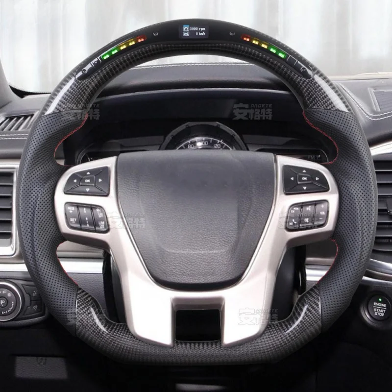 For Ford Everest, specially modified multifunctional LED carbon fiber hand-stitched steering wheel For SUV