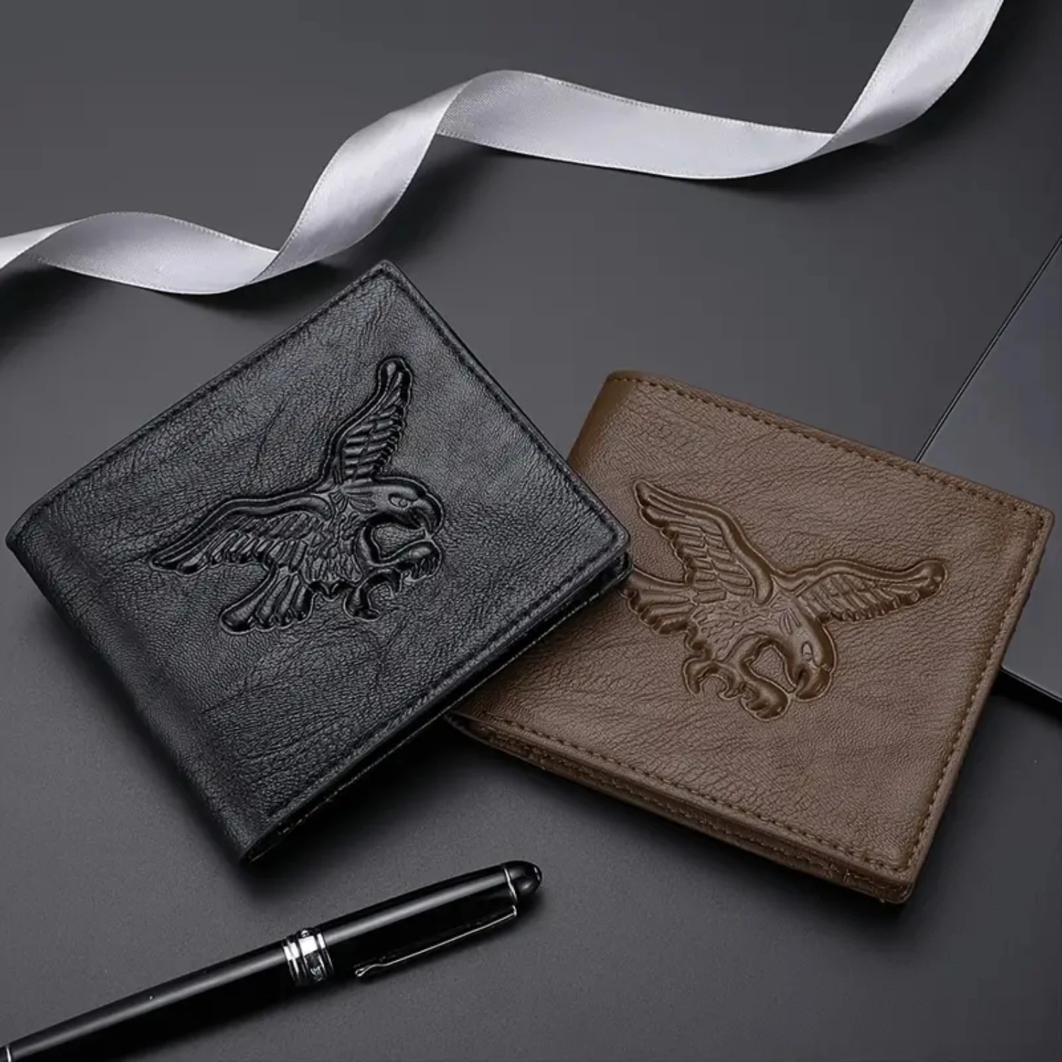 

Everyday Use Stylish Men's Eagle Print PU Leather Wallet and Card Holder