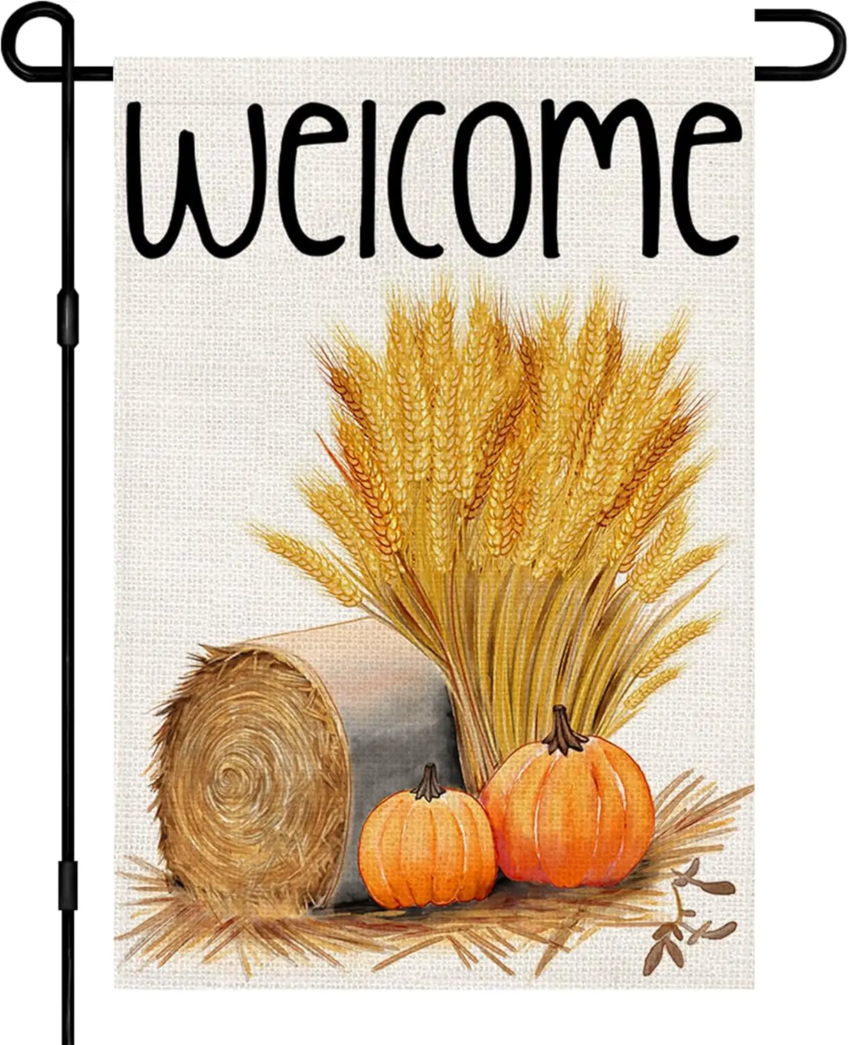 Fall Welcome Garden Flags for Outside 12x18 Inch Double Sided, Autumn Paddy Pumpkin Farmhouse Style Sign Lawn Burlap Small Flag