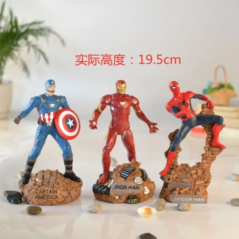 Mainan populer Marvel Anime Avengers Iron Man Spider-Man Captain America Immovable patung hobi koleksi Model mainan dekorasi hadiah