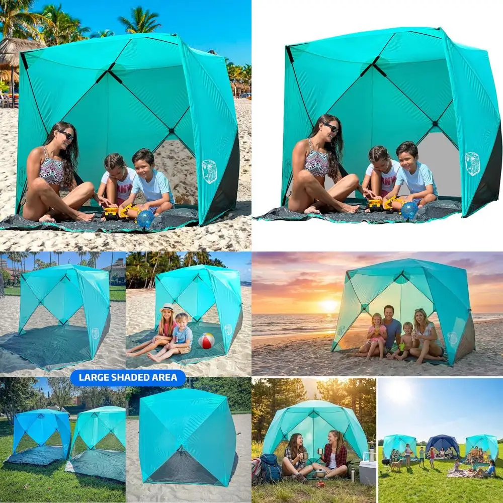 

Portable 4-Person Beach Tent with UPF50+ Sun Protection, Expandable Floor, Ideal for Outdoor Activities - Aqua