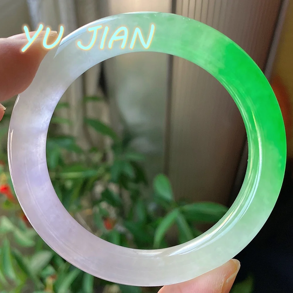 

Newest High Quality Natural Jadeite Bangle Two-tone High-Ice Round Bar Bracelet Noble Atmosphere Handring Fine Jewelry