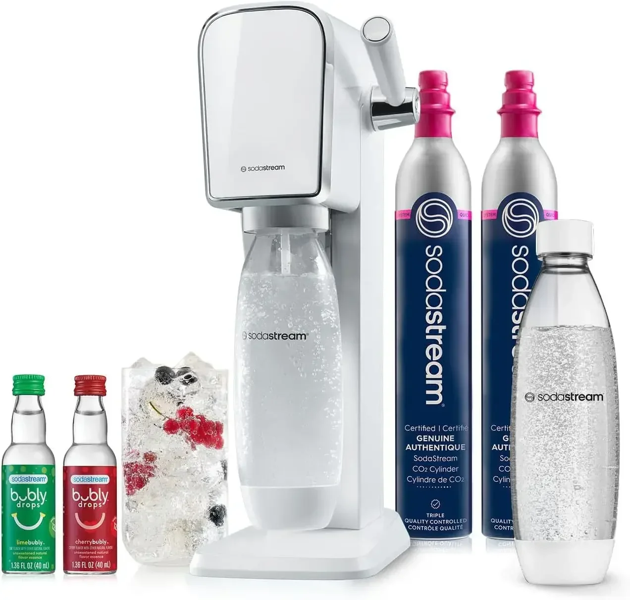 

Art Sparkling Water Maker Bundle (White), with CO2, DWS Bottles, and Bubly Drops Flavors