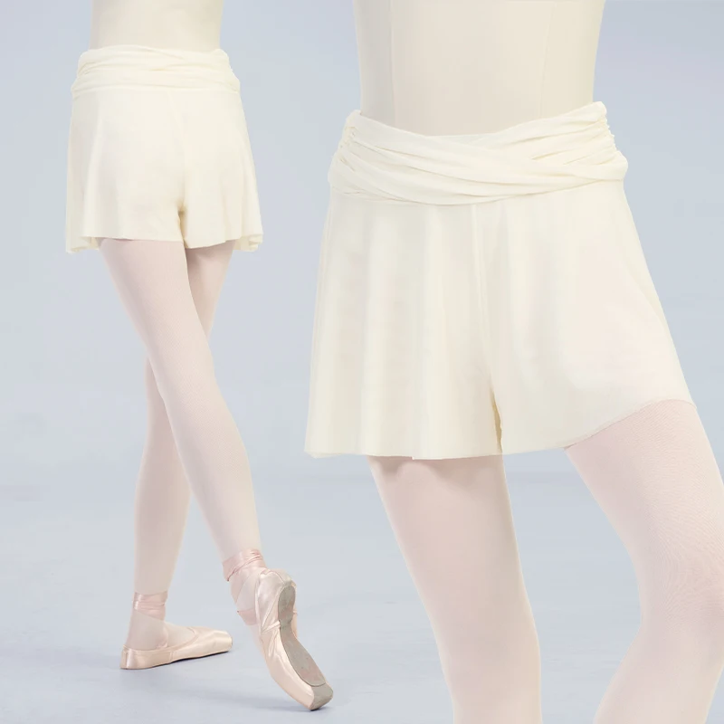 Ivoogle Women's High Waist Ballet Shorts Kink Design Soft Mesh Dance Culottes Flowy Gymnastic Pants for Girls Double Dance Wear