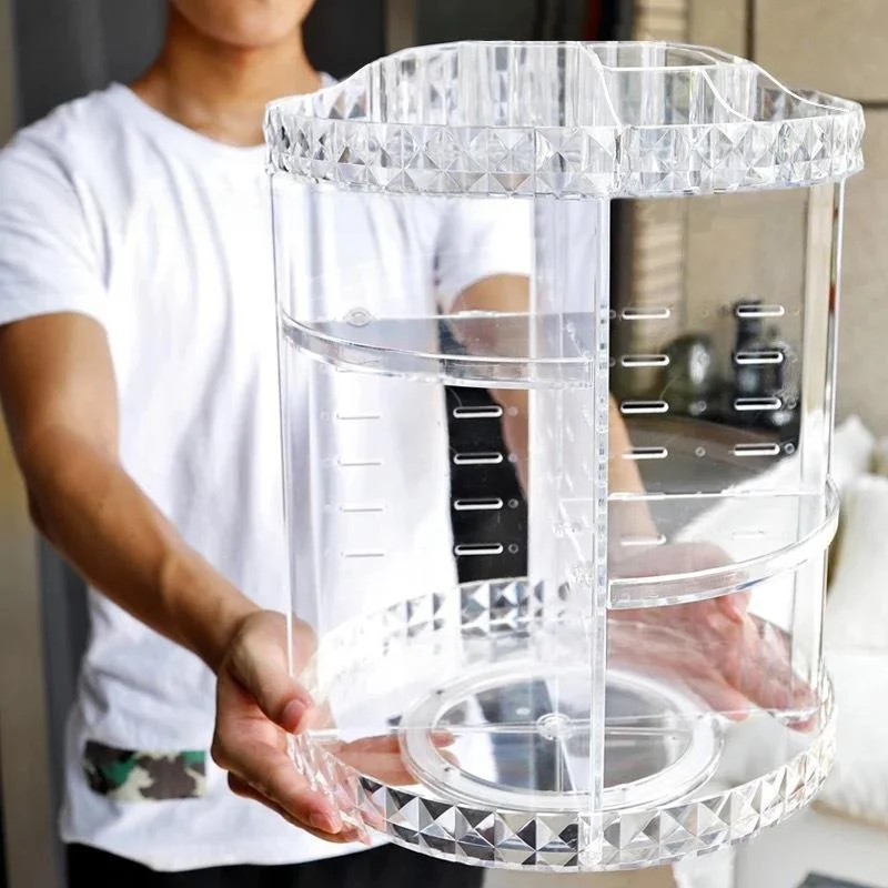 Diamond Pattern Acrylic Cosmetic Storage Box Rotating 360 Degrees Desktop Makeup Organizer Lipstick Skincare Acrylic Case