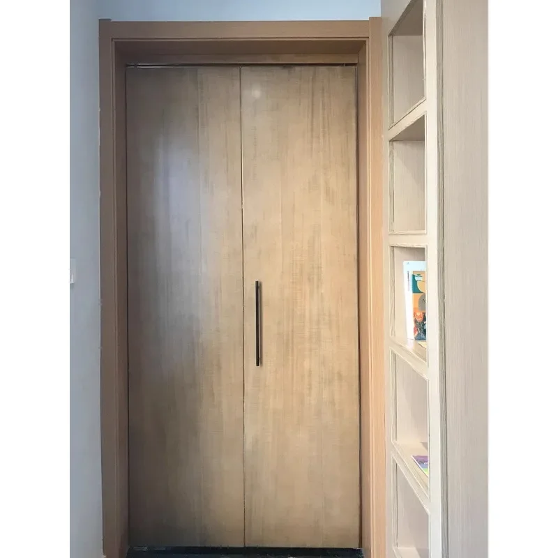 Customized white solid wood lacquered wood veneer flat simple light luxury folding door wardrobe storage room cloakroom door