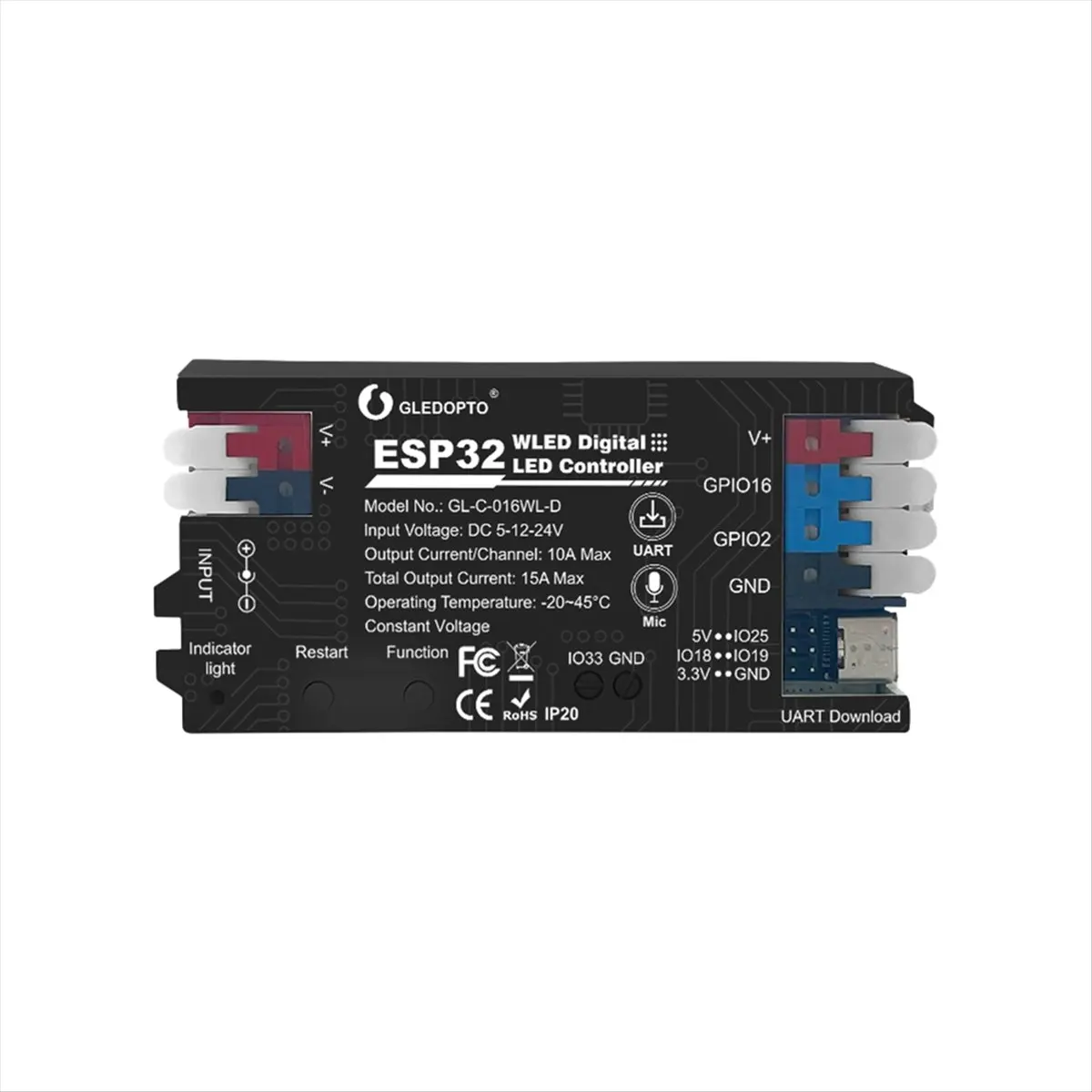 A40I  WLED LED Controller with Microphone, Music Sync Supports WS2811/WS2812/WS2813/WS2815 Strip Lights Black