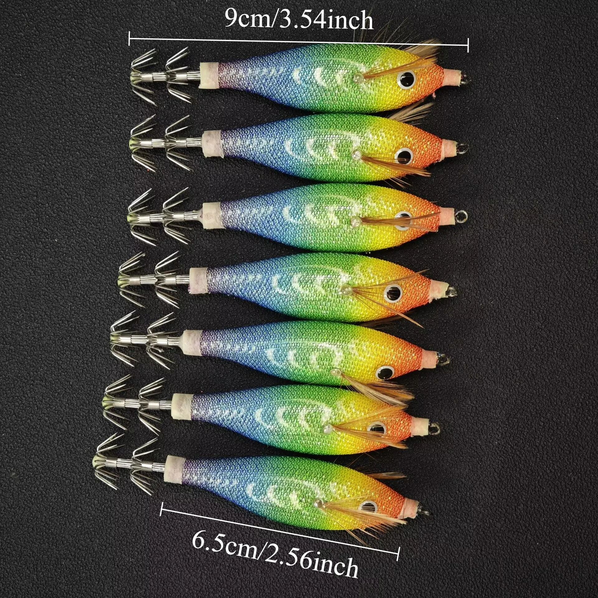 7 Stück/Set 9cm Leuchtender Tintenfisch-Jig-Haken Leuchtende Garnelen-Jigs Garnelen-Angelköder Tintenfisch-Oktopus-Angelzubehör – Detail 1