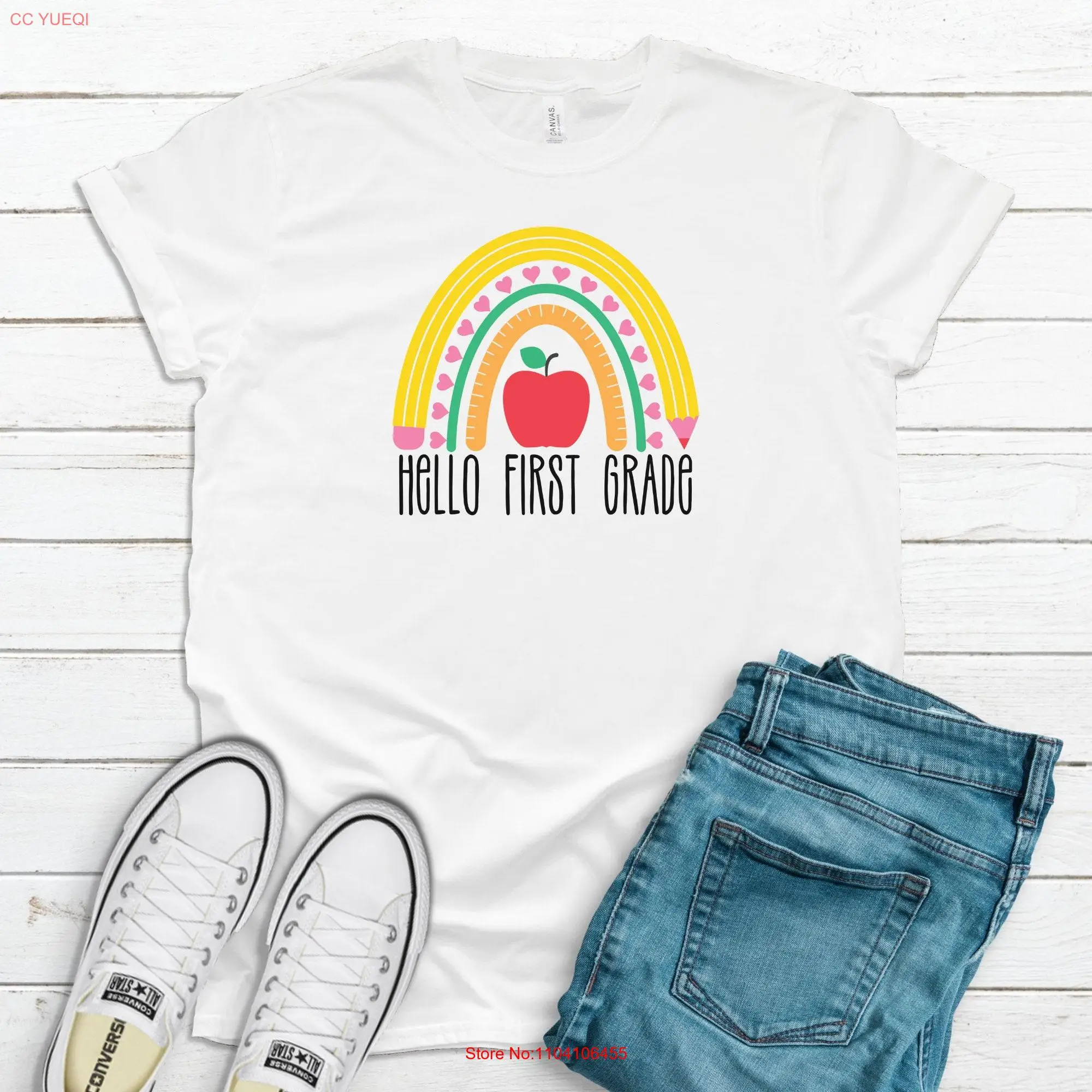 Hello 1st Grade Teacher T Shirt First Team Cute Elementary Crew Plus Size long or short sleeves