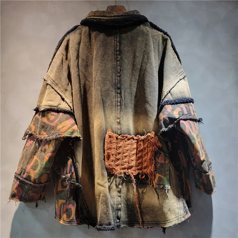 WTHT-Veste décontractée à manches longues pour femme, manteau chaud, revers, design patchwork, vintage, hiver, nouveau, 1LS706, 2024