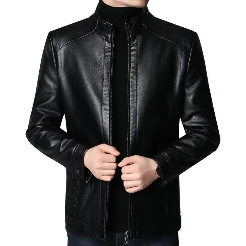 

Men's Leather Jacket With Thickened Fleece Jacket Business Leisure Warm Top Autumn Winter Black Brown