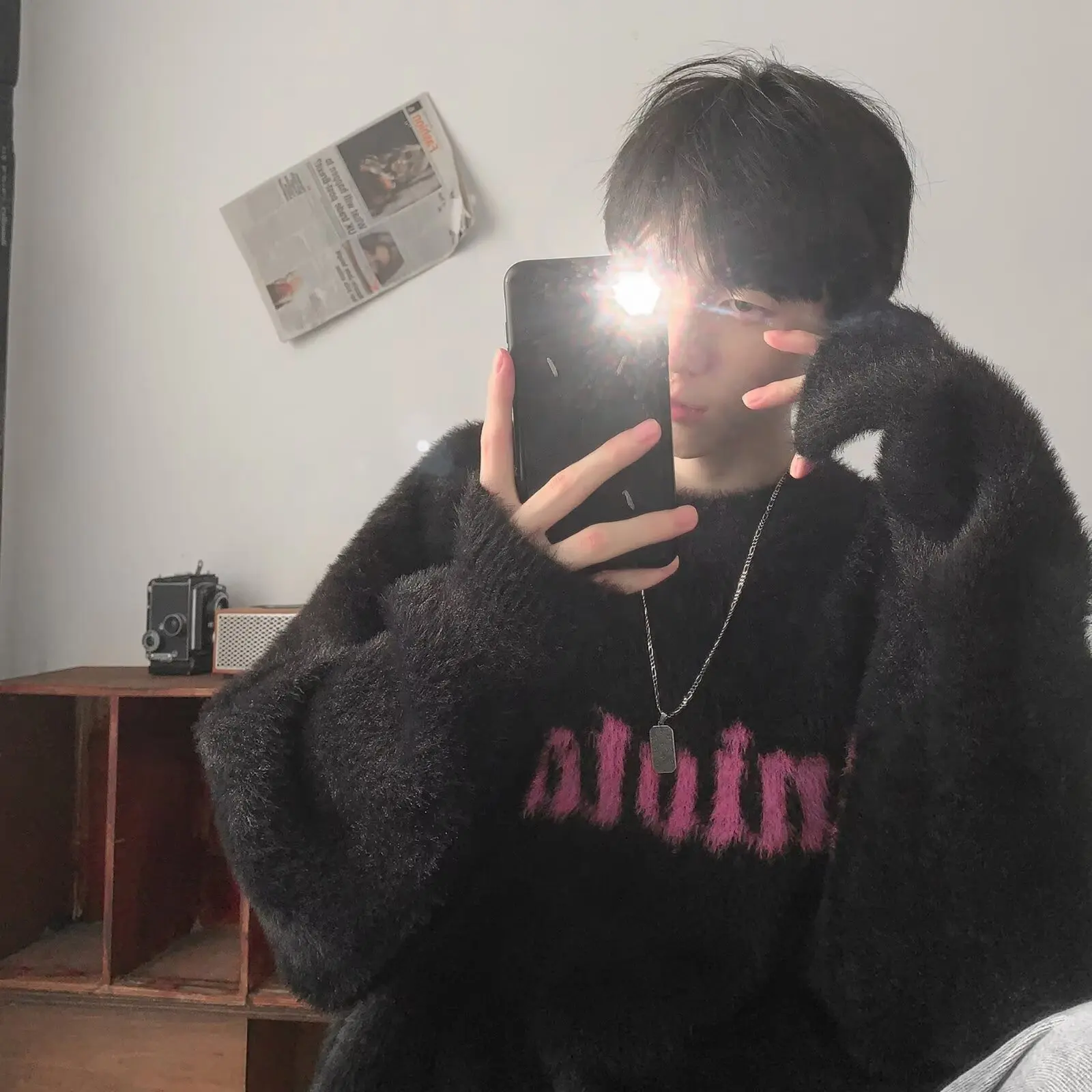 

Men's round Ne Thiened Warm Underwear Sweater Autumn Winter Large Size 250 Pou Mink Velvet Loose Fit Knitted irt