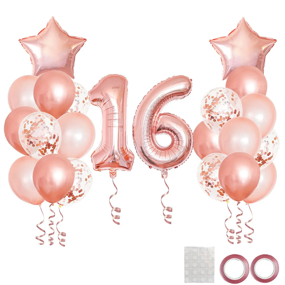 25pcs Rose Gold Mixed Balloons 16th 61st Birthday Party Decorations 16 61 Years Old Girl Woman Birthday Decor