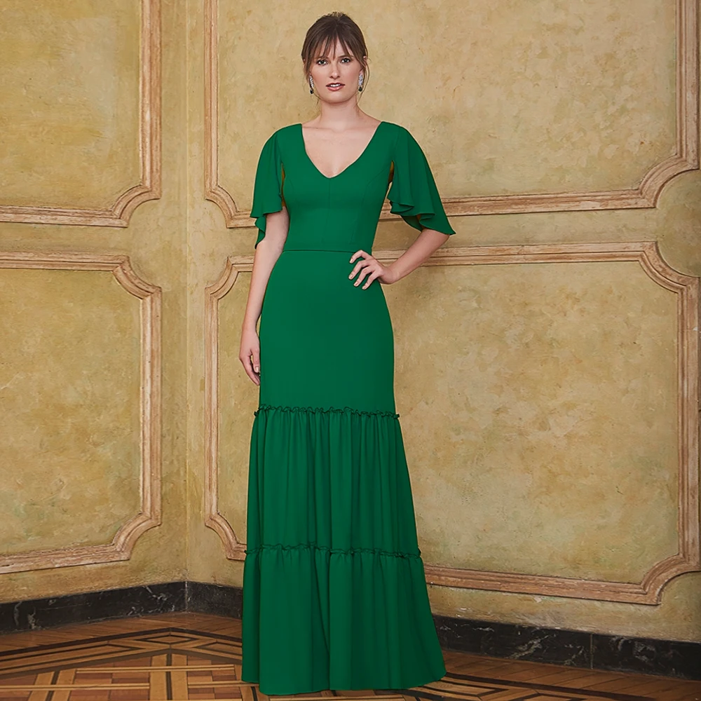 

Formal Party Dresses for Weddings Green V Neck Mermaid Mother of the Bride Dress Long Floor Length Wedding Guest Gowns Women