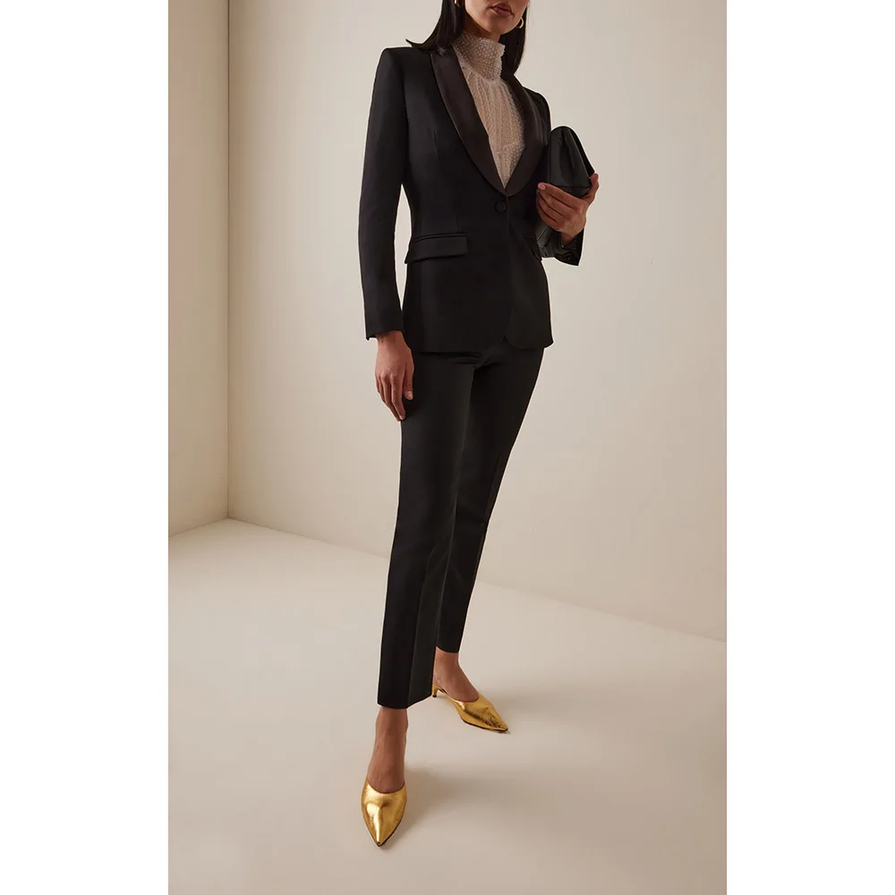 

Elegant Black Women 's Suit One Button Shawl Lapel 2 pieces Jacket Pant Blazer Set Fit Office Banquet Daily Life Female Clothing