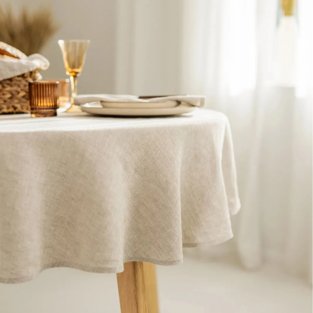 Ins Style Linen 100% Round Tablecloth Luxurious Pure Color Custom-made Coffee Table Cover Home Daily Use Living Room Decor