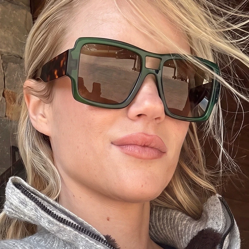 Women Oversized Square Sunglasses Men Y2K Retro Double Bridge Gradient Shades UV400 Protection PC Frame Hip Hop Fashion Eyewear
