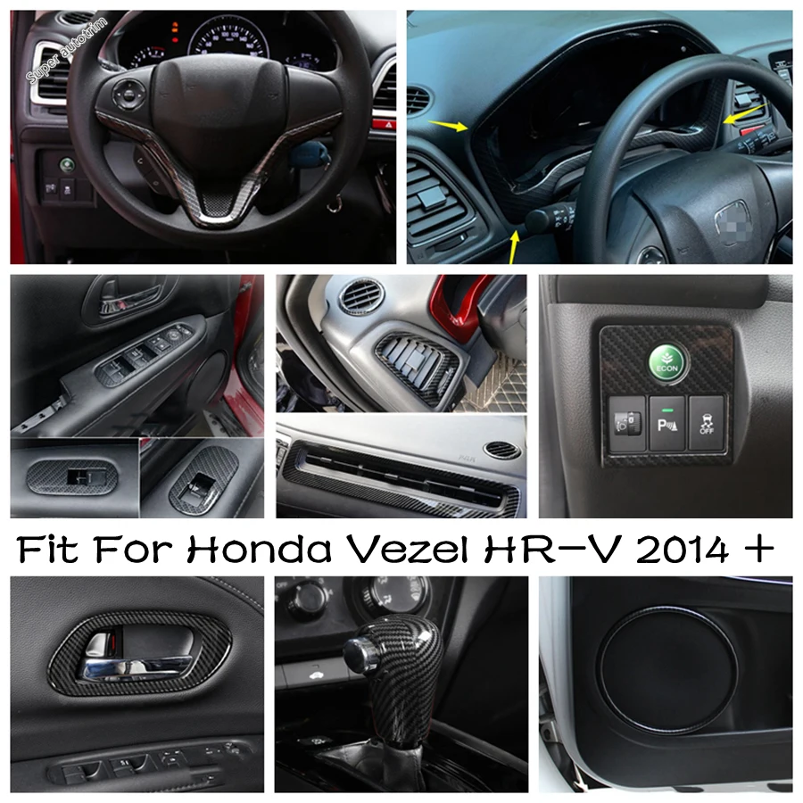 

Car Door Loudspeaker / Window Rise Lift Down Control Decor Cover Trim Carbon Fiber Accessories For Honda Vezel HR-V 2014 - 2021