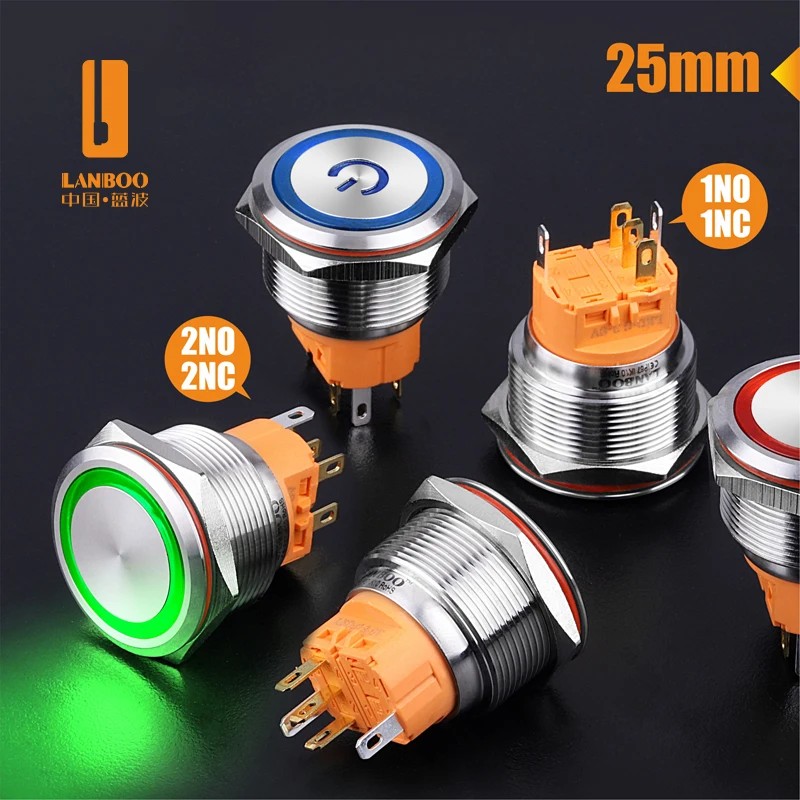 LANBOO 25mm anti-vandal momentary push button switch illuminated metal switch