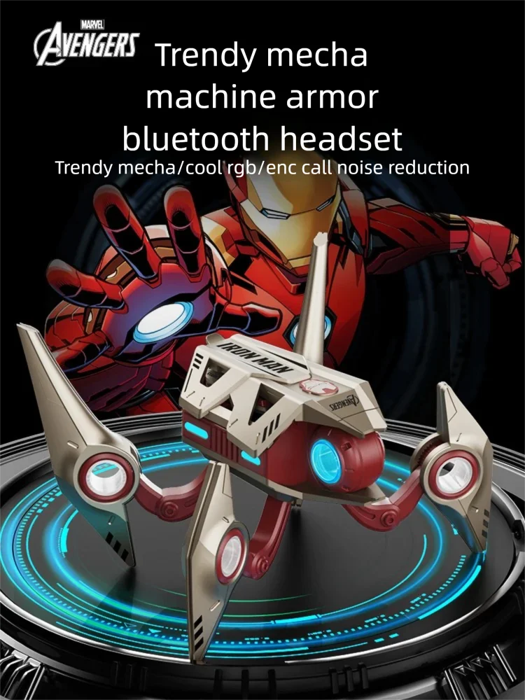

MARVEL Iron Man Semi-in-ear Noise Reduction Wireless Bluetooth Earbuds Airpods Cool Rgb Ambience Light Mecha-Shaped Headset Gift