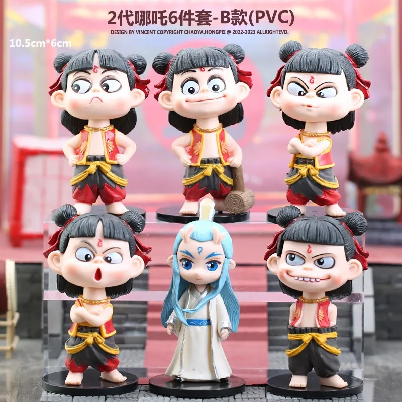 6PCS Ne Zha2 อะนิเมะตัวเลข Nezha Action Figure Aobing ตุ๊กตา PVC รูปปั้นเครื่องประดับรถ Nezha Aobing ของเล่นของขวัญของเล่นเด็ก