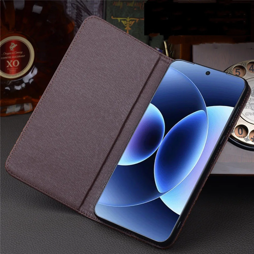 

Premium Cowhide Leather Magnetic Flip Case For Xiaomi 17 17 Pro Max Skin-feel Cover