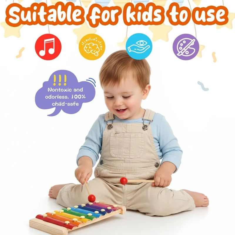 لعبة إكسيليفون الموسيقية مع مطارق آمنة للأطفال و8 مفاتيح سلمية آلات موسيقية تعليمية هدايا للأطفال الصغار