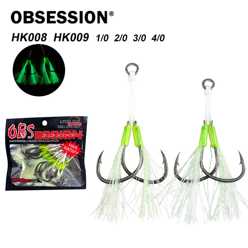 

OBSESSION HK008 HK009 1/0 2/0 3/0 4/0 Гладкий вспомогательный крючок со светящимся перьями для медленной отсадки из высокоуглеродистой стали Рыболовные крючки для морского пуха