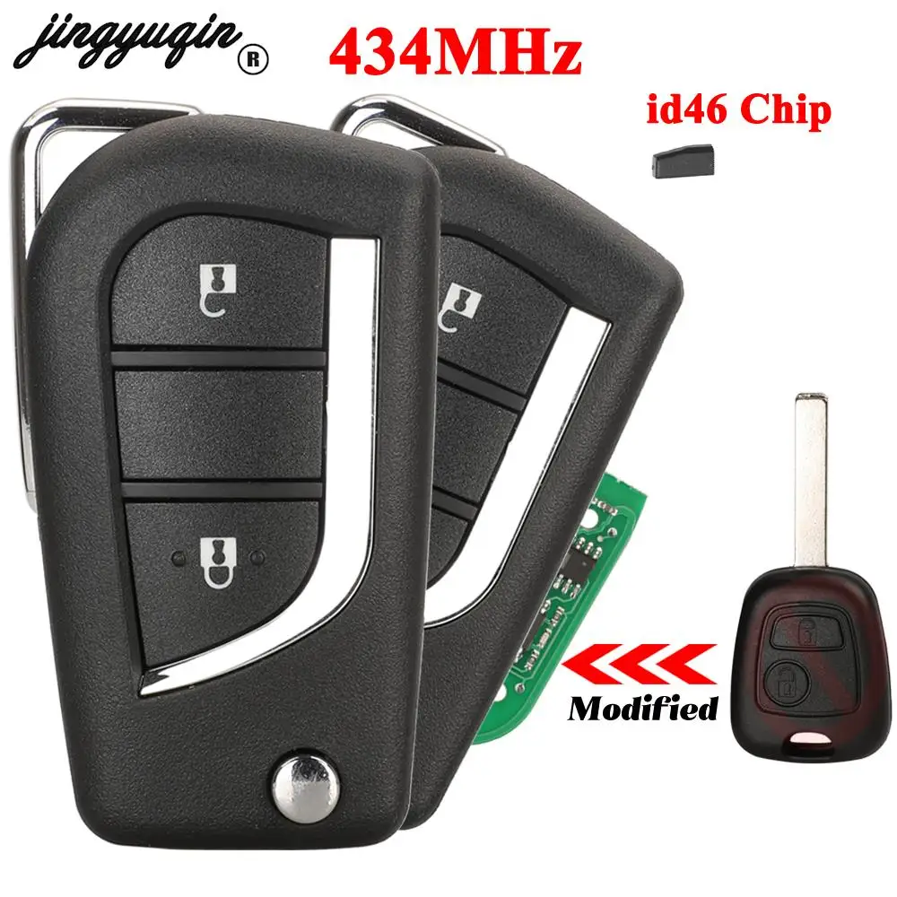 jingyuqin For Toyota Aygo Peugeot 107 106 Citroen C1 2005-2014 Flip Car Remote Key 2BT 434MHz ID46/4D70 Chip 89785-0H901 Upgrade