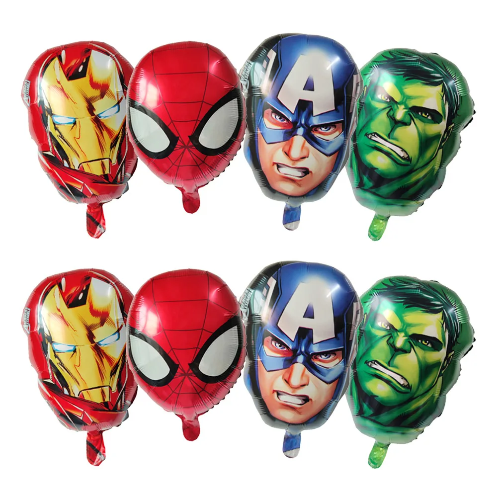 

4pcs 18inch Spiderman Captain America Hulk Iron Man Head Foil Balloons The Avengers balloons birthday party Decor hero toys