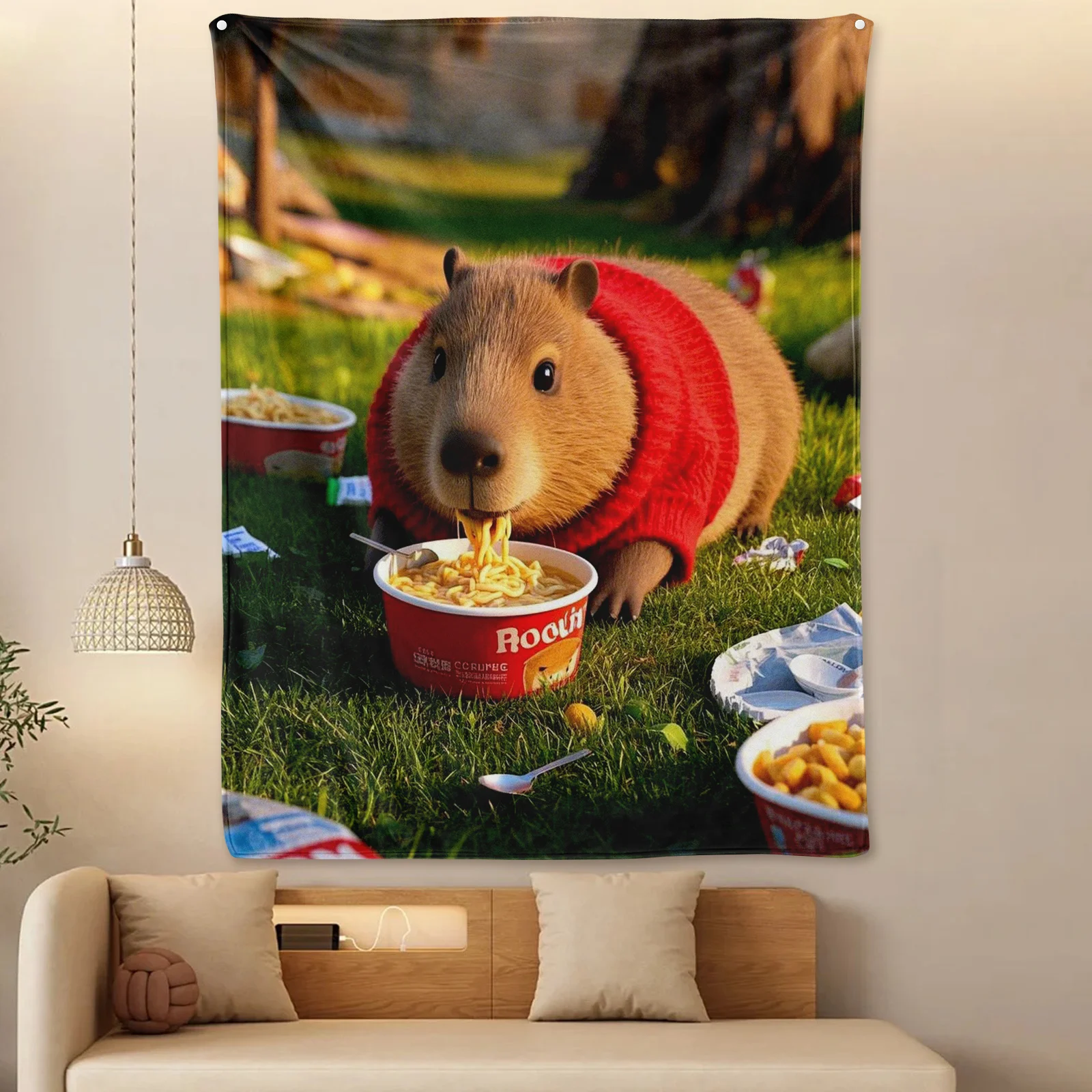 Playful Capybara Blanket With Noodle Theme And Cute Animal Design For A Humorous And Adorable Home Decor Touch