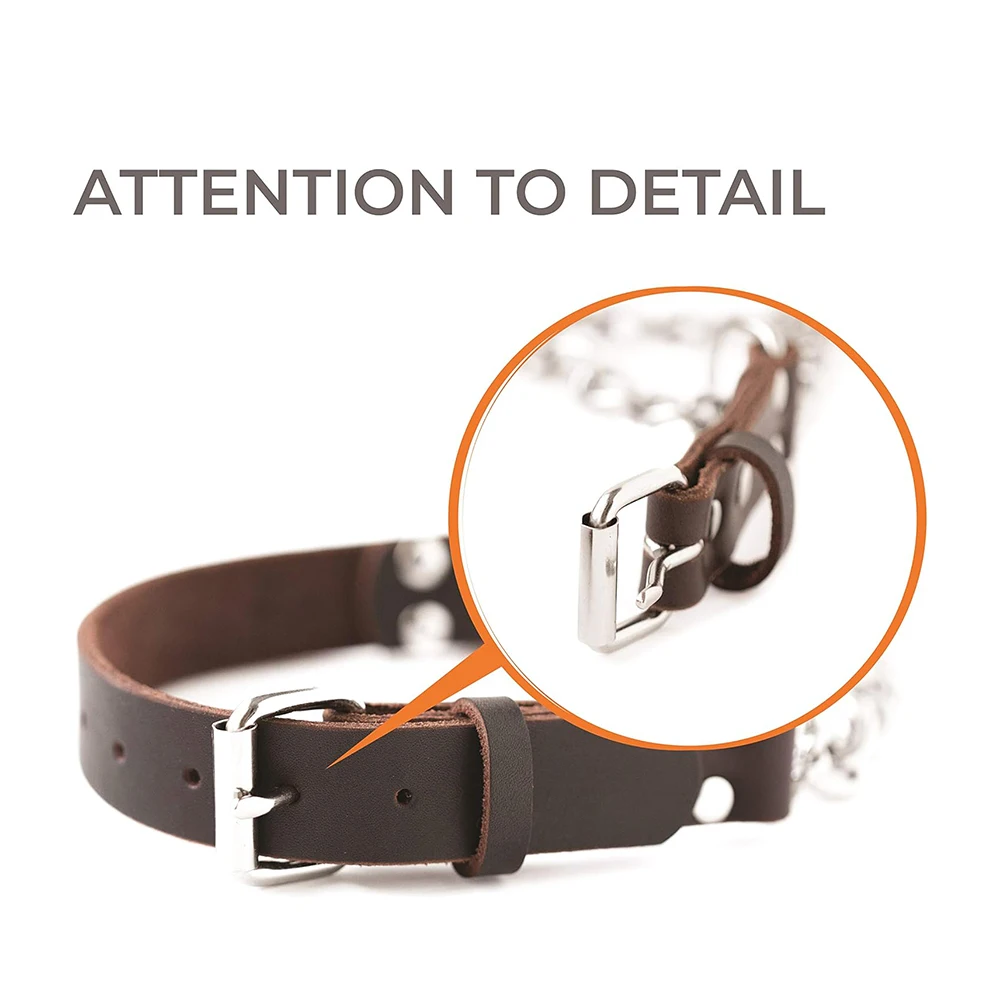 Martingale Dog Collar Stainless Steel Training Collar Limited Chain Cinch Training Genuine Leather Collar for Rottweiler Pitbull