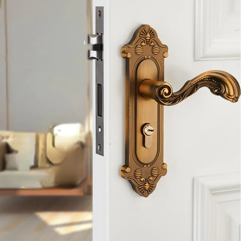 

New European Style Brass Retro Indoor Door Lock, Bedroom Door Lock, Wooden Door Handle Lock