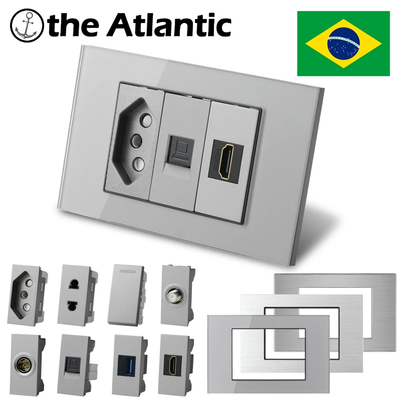 T1 Series- DIY Socket Brazil Socket Module Power Socket + TV RJ45 Cat6 HDMI Data USB Socket DIY Accessories Electrical Outlet