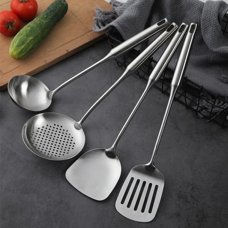 Long Handle Cooking Spatula Rice Spoon Stainless Steel Cookware Set Home Colander Pasta Tool Frying Shovel Kitchen Accessories