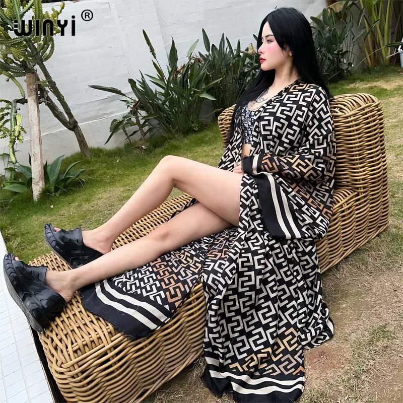 WINYI kimono Africa beach wear cover-ups fashion print elegant Cardigan beach outfits for women vestidos swimwear holiday coat