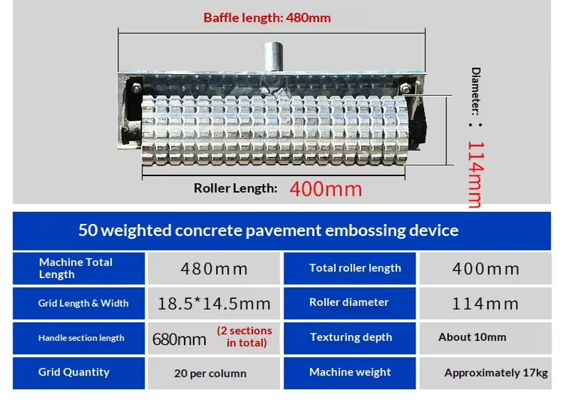 Model 50 Pattern Roller, Extra-Heavy Steel Texture Roller, Concrete Embossing Roller, Pavement Pattern Roller