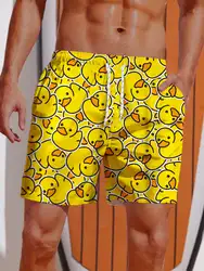 Men's Shorts Hawaiian Yellow Duck Men 3d Printing Short Summer New swim Trunks Elastic Waist 3D Print Breathable Short