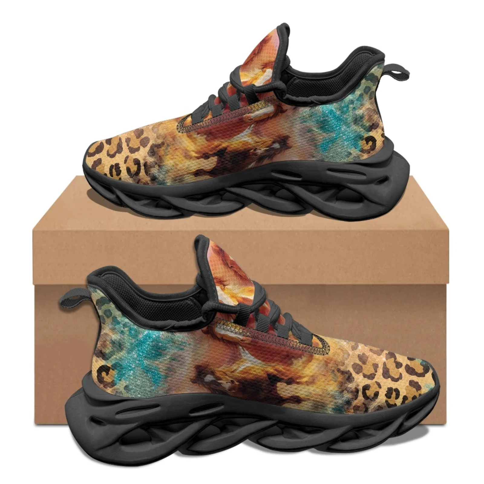 PENSTROLL Leopard Wild Horses Lace-Up Mens Running Shoes for Training Mesh & EVA Blade Running Shoes Men'S Athletic Sneakers