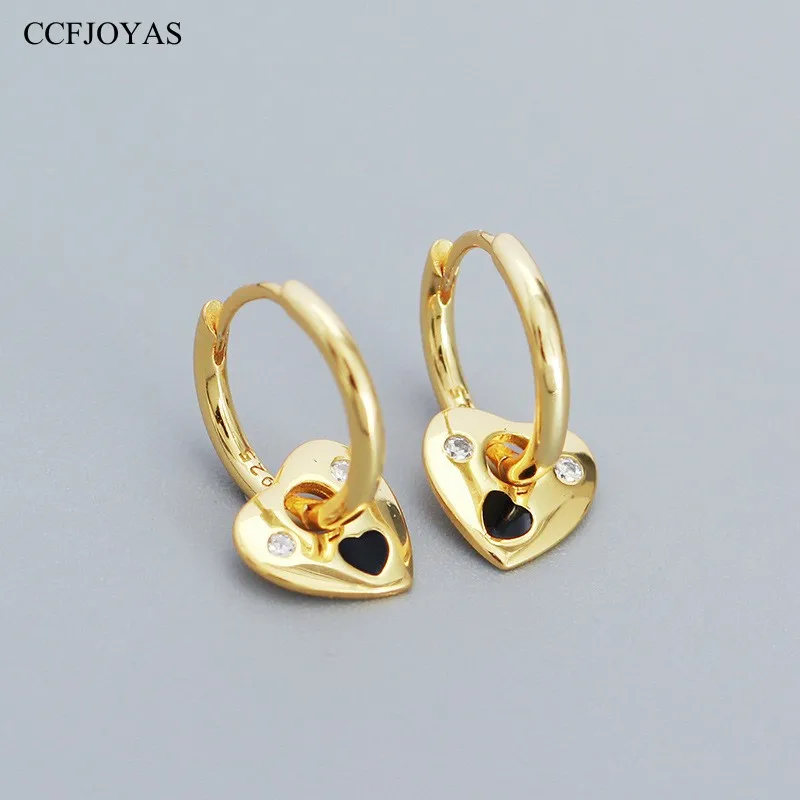 

CCFJOYAS 100% 925 Sterling Silver Heart Pendant Hoop Earrings for Women European and American Sweet Love Earrings Fine Jewelry