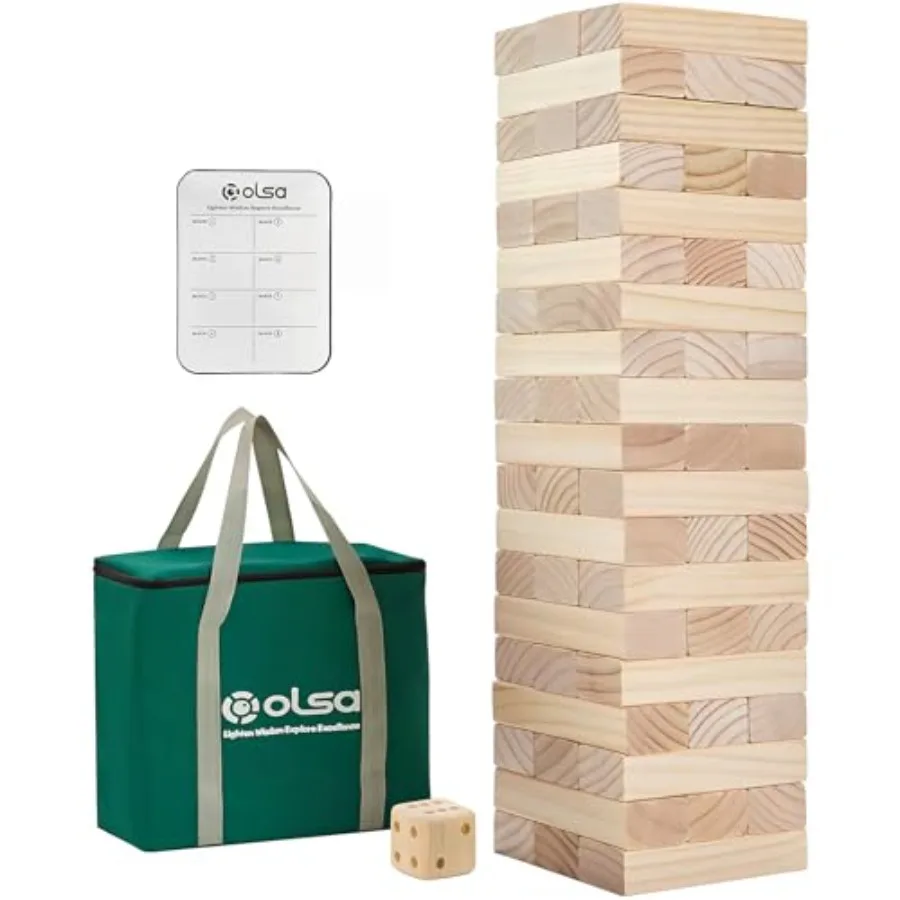 

Гигантская башня из деревянных блоков (57 шт.) для игры в саду с сумкой для переноски, классическая игра для взрослых и всей семьи, для дома и улицы