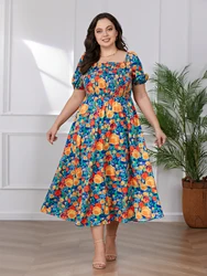 Damska sukienka plus size z nadrukiem w stylu boho, letnia nowa elegancka sukienka średniej długości