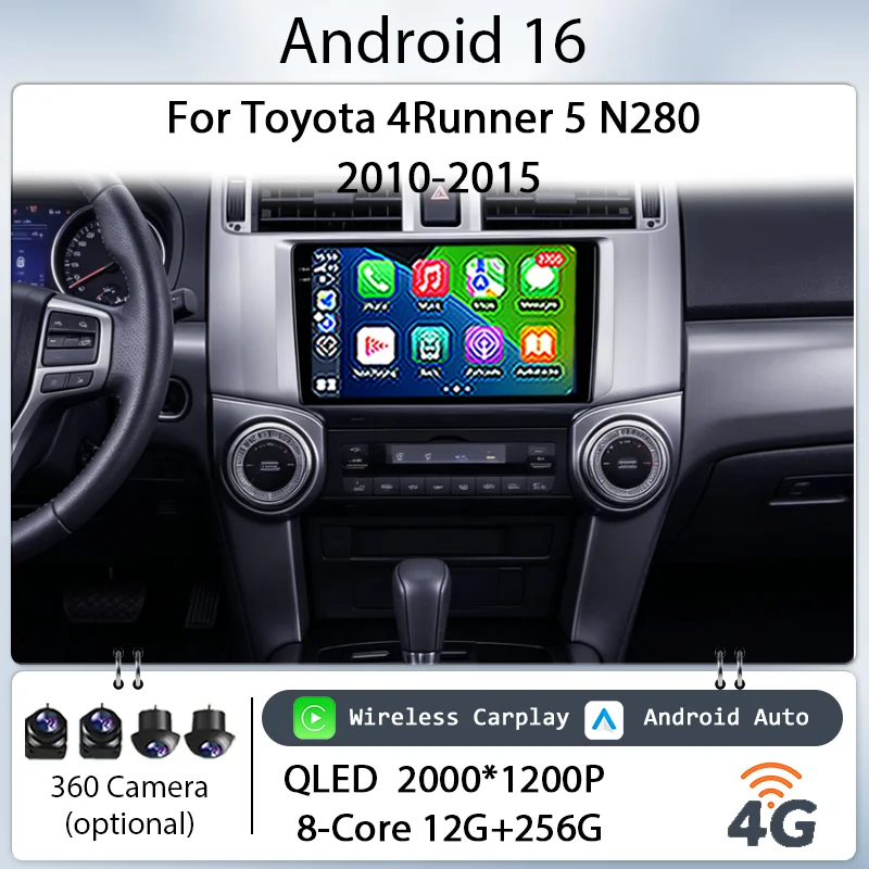 

for Toyota 4Runner 5 N280 2010-2015 Car Radio Multimedia Player 9" Android 16 IPS Touch Screen Head Unit Wireless CarPlay GPS BT