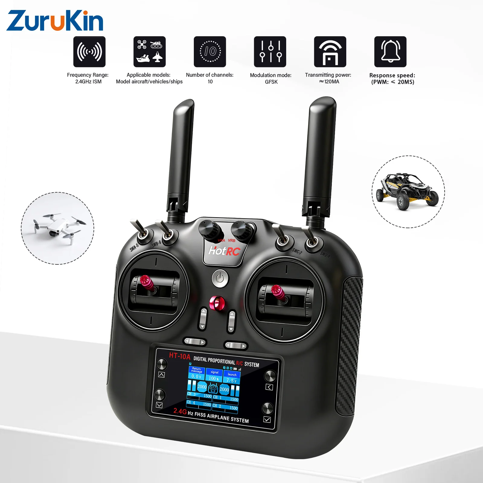 

Горячая новинка: Пульт дистанционного управления 2.4G на 10 каналов для роботов ROS, дронов, радиоуправляемых машин и лодок с ЖК-дисплеем, двойной антенной и регулируемым джойстиком