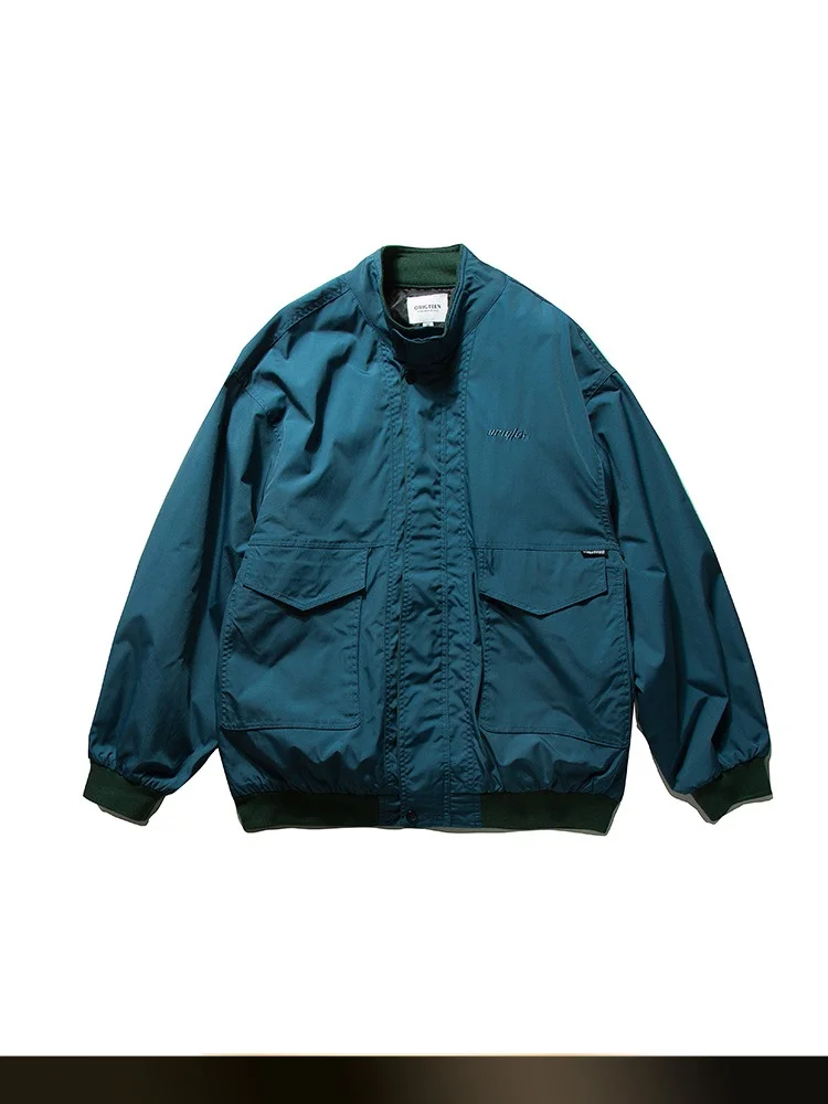 

Retro Japanese Sle Loose Casual Color Blo Jaet Spring New Couple Match Stand Collar Workwear Outerwear Polyester Fiber