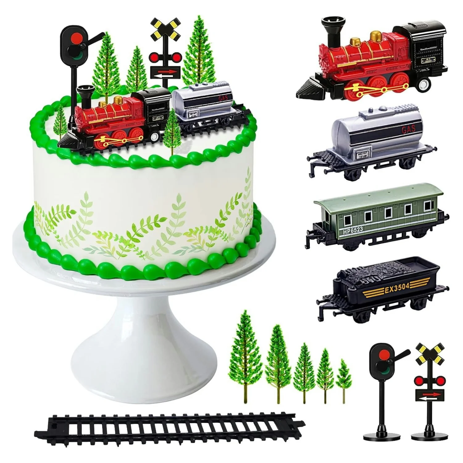12pcs Train Cake Decorations Mini Train Traffic Track Railway Lights Cake Topper Decorations for Train Themed Birthday Party