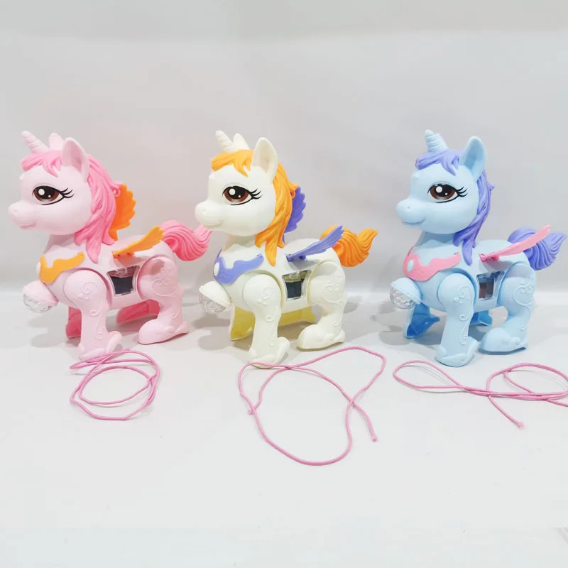 Juguetes eléctricos de dibujos animados para niños, lindos unicornios, juguetes para caminar con alambre, música iluminada, animales pequeños, regalos de cumpleaños para niños