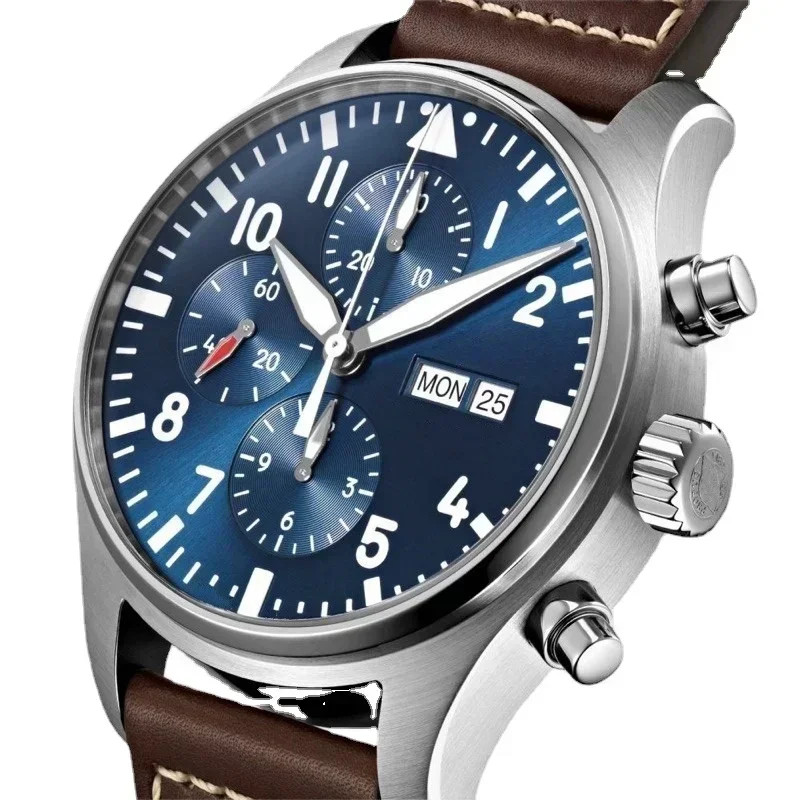 

Luxury New Mens Mechanical Pilots Watch Automatic Prince Brown Leather Blue Dial Relogio Masculino