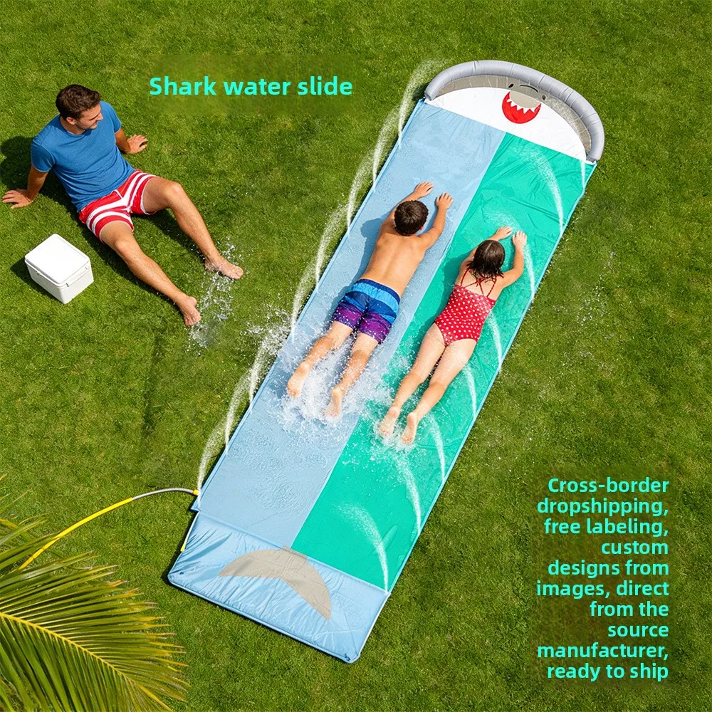 interactive-shark-water-slide-with-sprayers-double-rider-outdoor-backyard-slip-and-slide-heavy-duty-splash-pad-with-water-s